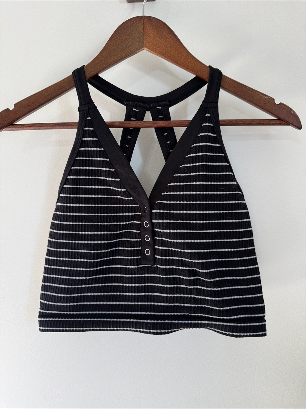 Black and White Striped Halter Crop Yoga Tank